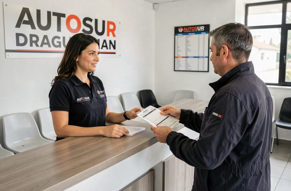 Réceptionniste AUTOSUR accueillant un client au comptoir du centre AUTOSUR DRAGUIGNAN