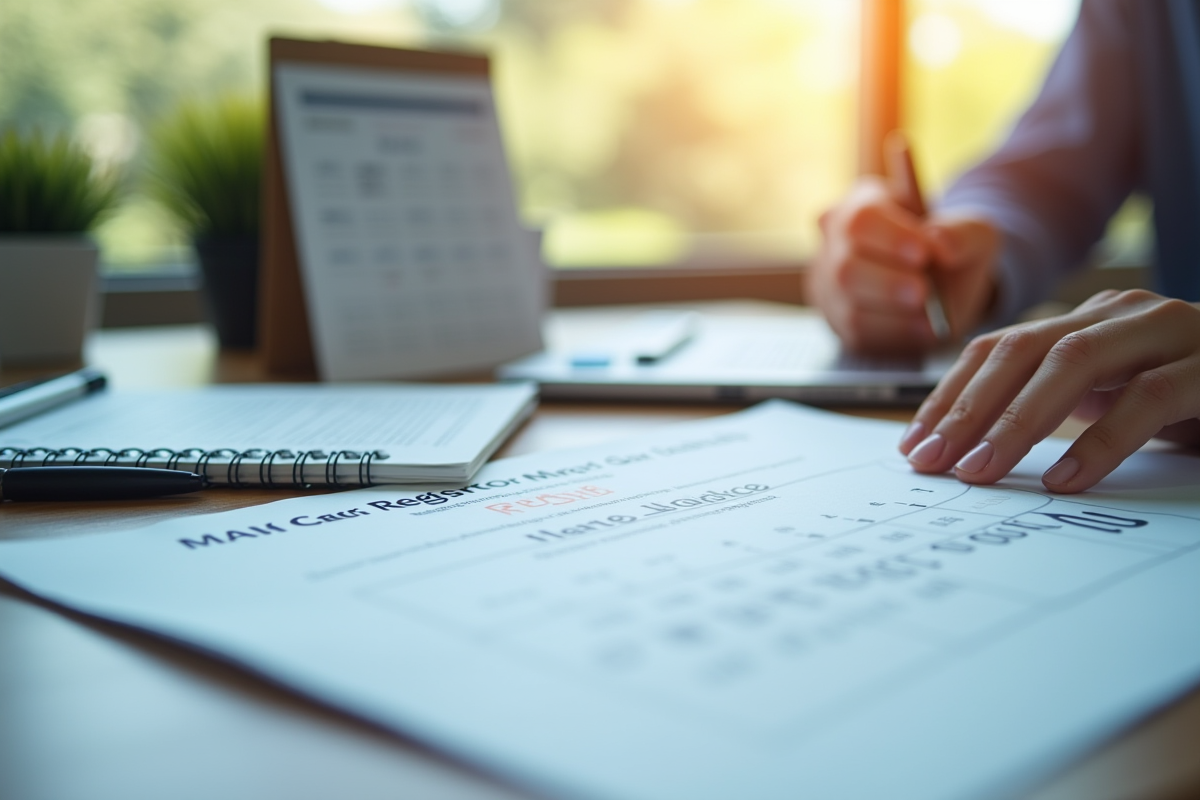 Bureau avec documents officiels et calendrier de delais