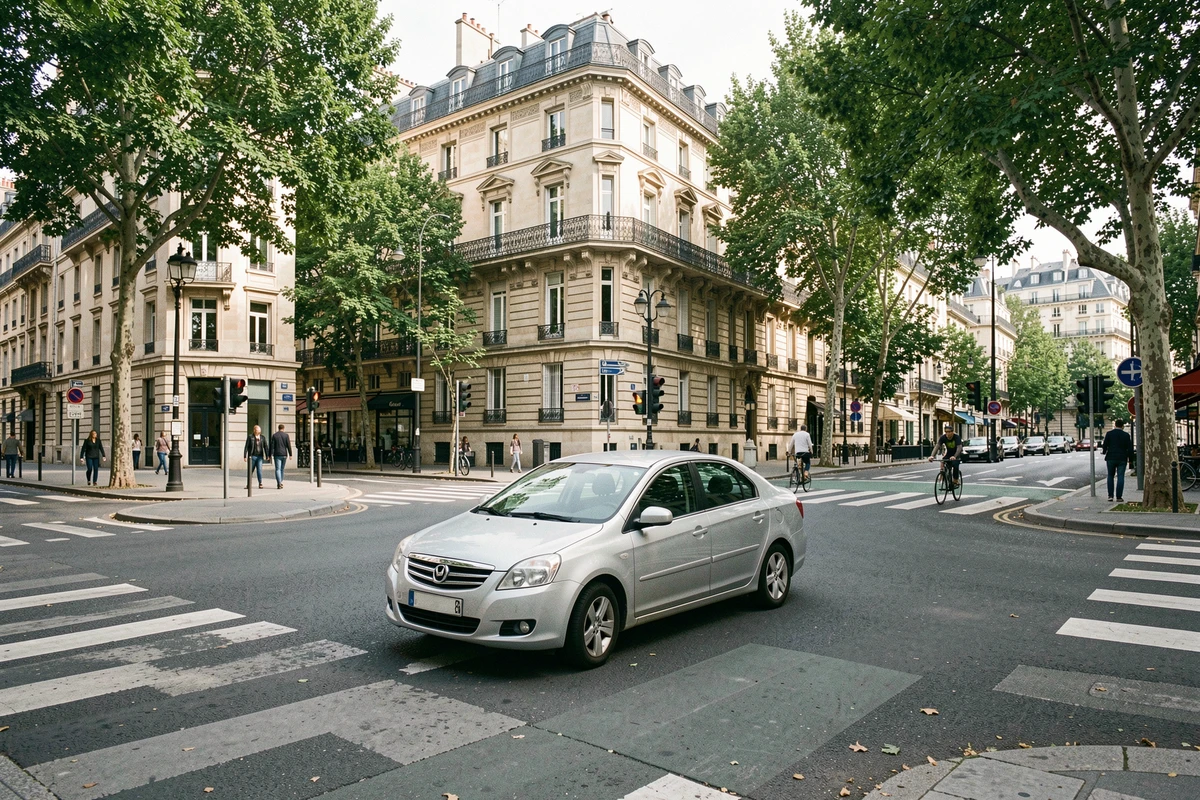 Intersection urbaine avec circulation fluide, carrefour sécurisé et conduite éco-responsable en ville