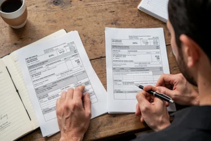 Comparaison de deux devis d'assurance auto sur un bureau
