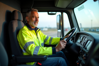 Conducteur de camion en cabine moderne et confortable