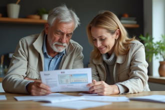 Un couple examine des documents officiels à la maison