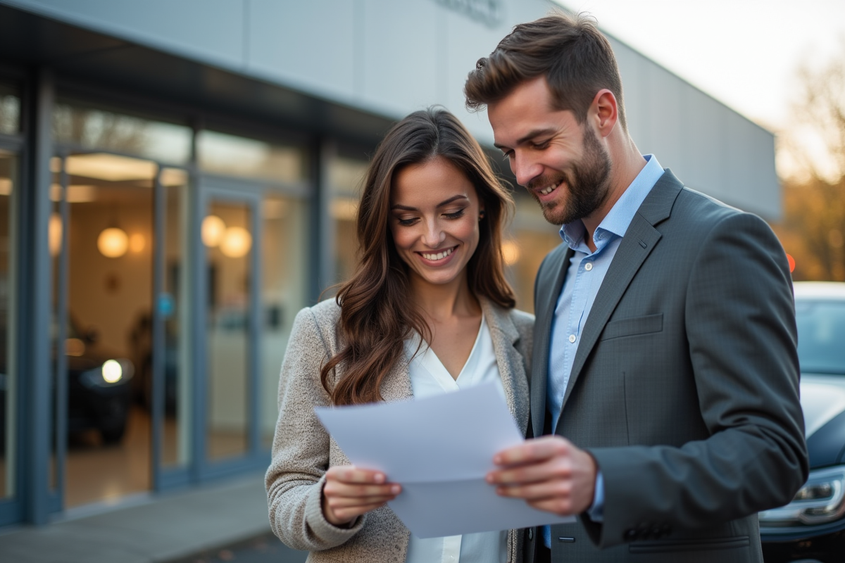 Couple international devant un concessionnaire français