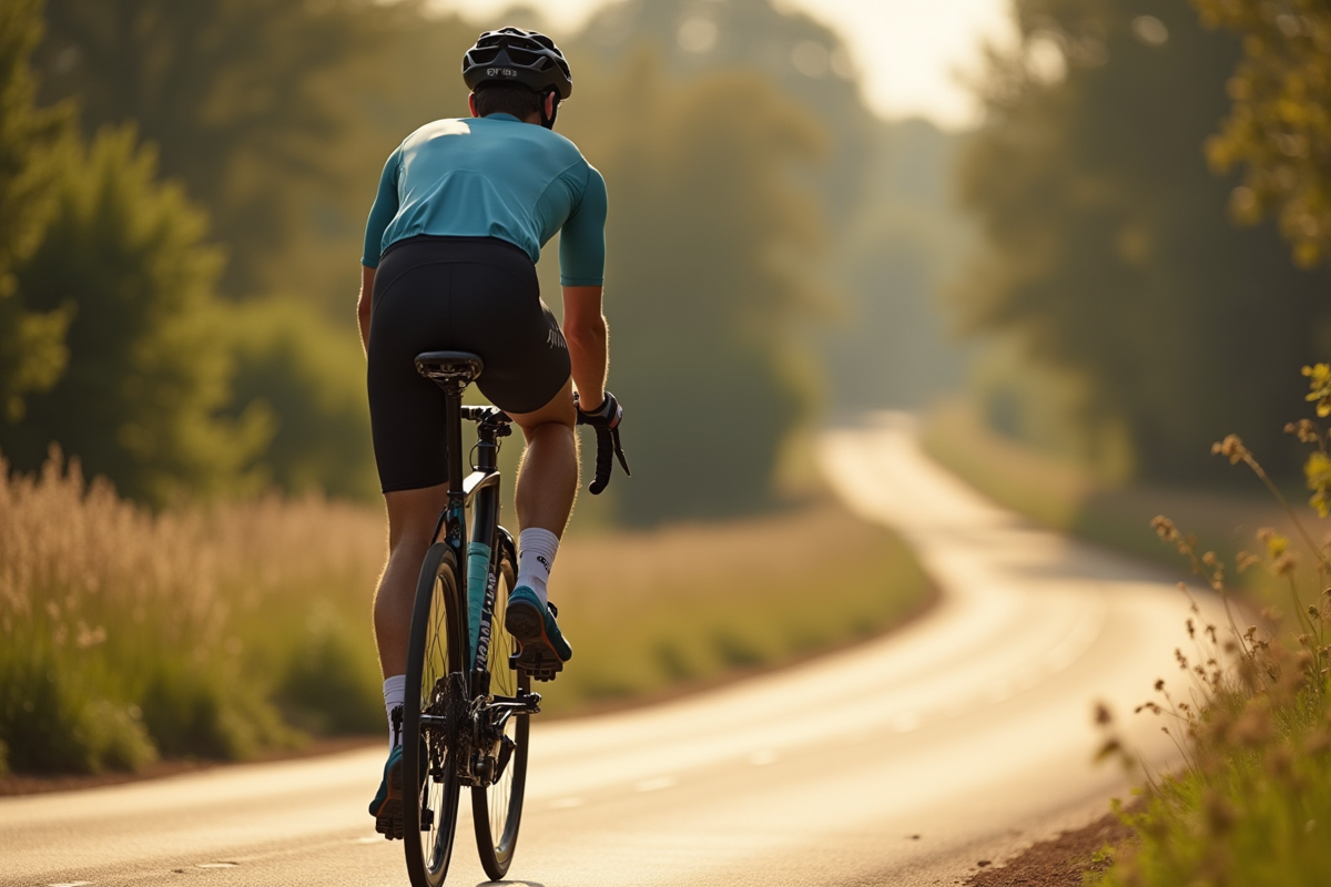 Cycliste sur route en pleine nature avec vitesse