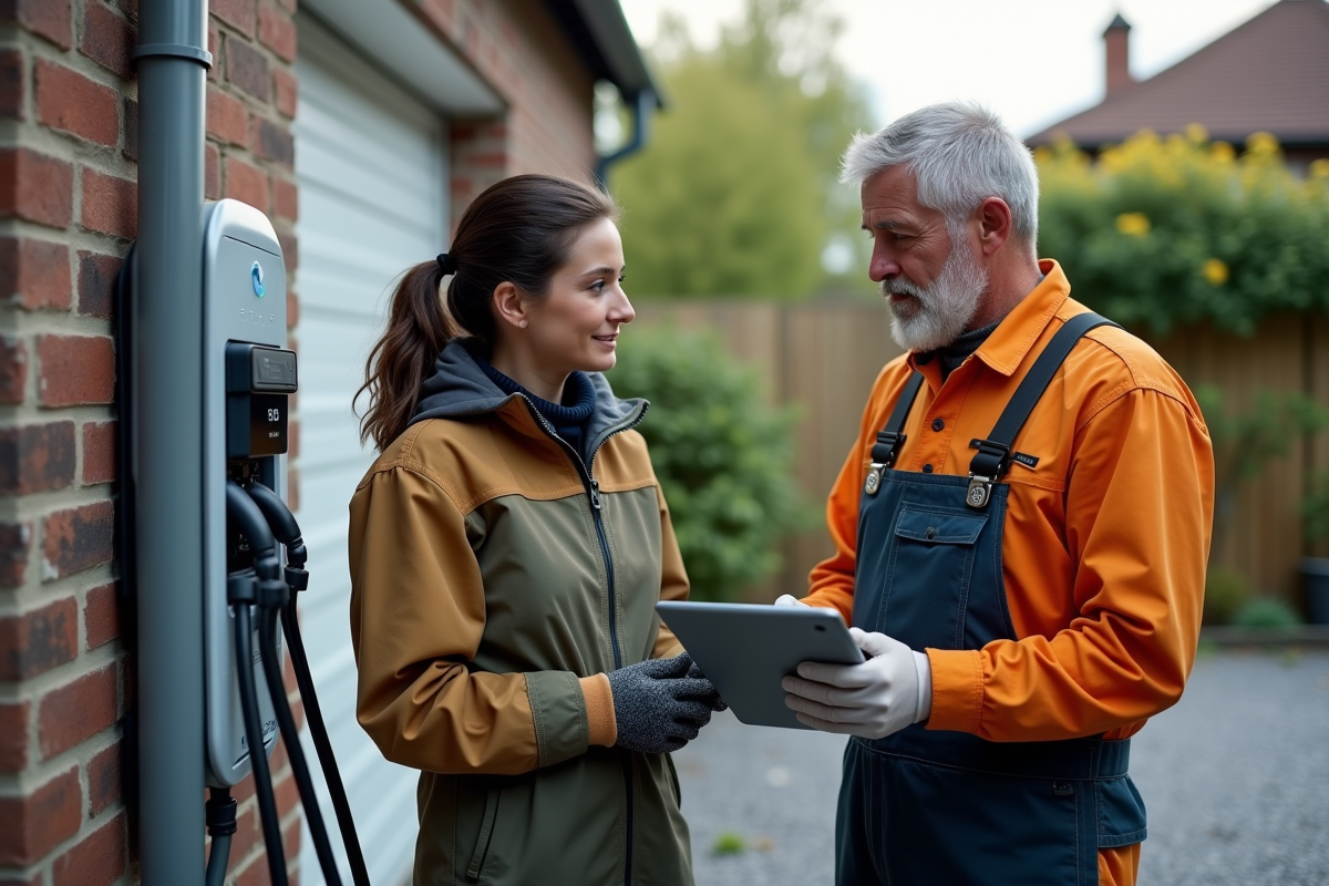 Femme et installateur discutant d