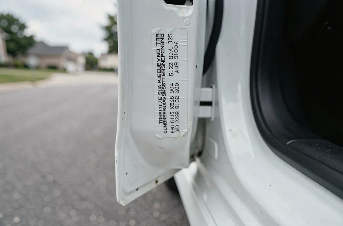Étiquette de pression des pneus sur le montant de portière d'une Toyota Yaris Hybride blanche