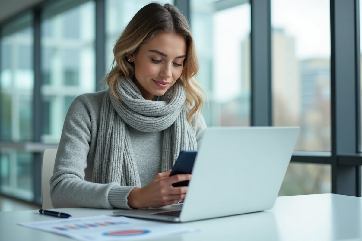 Jeune femme travaillant sur son ordinateur dans un bureau moderne