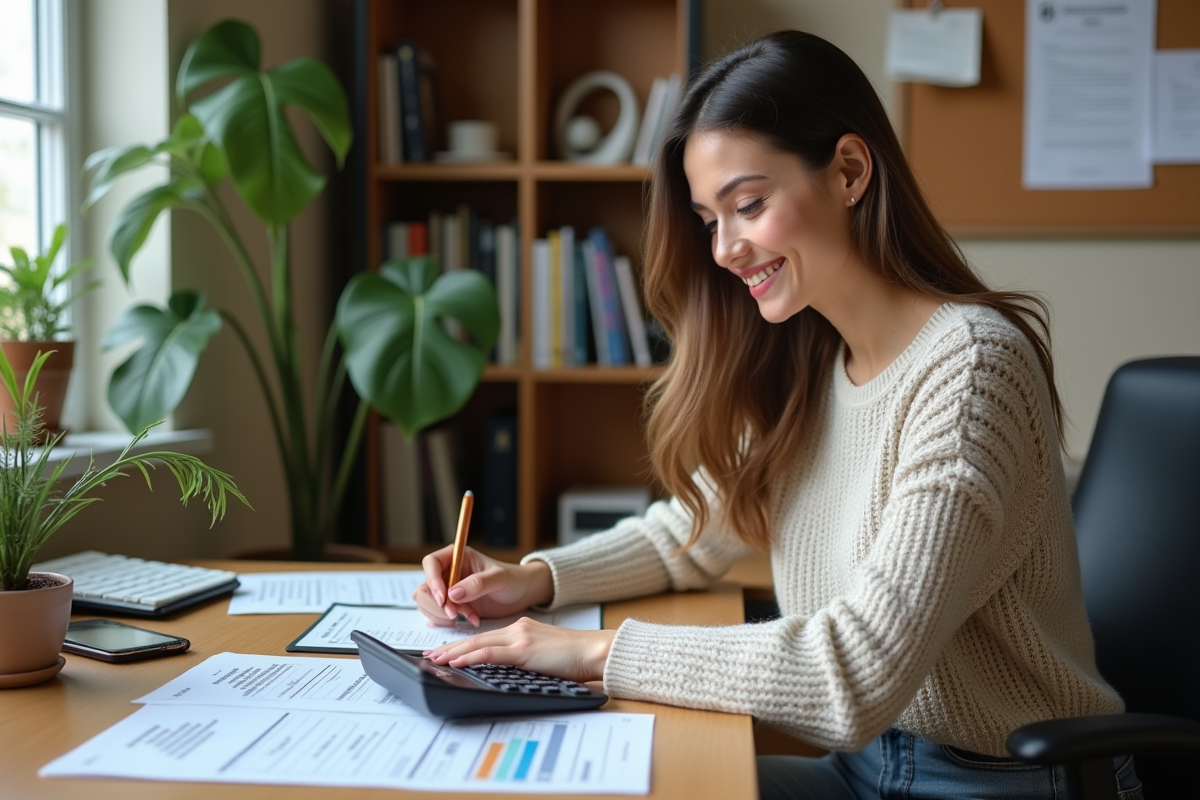 Femme vérifie ses calculs d