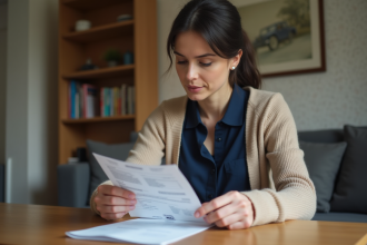 Femme organisant ses papiers administratifs à la maison