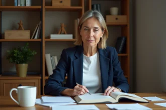 Femme étudiant le code de la route à son bureau pour repasser l'examen après 5 ans d'invalidation