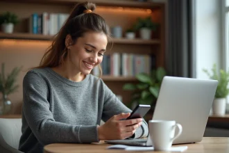 Femme consultant son smartphone pour suivre l'actualité en temps réel via des applications de news et réseaux sociaux