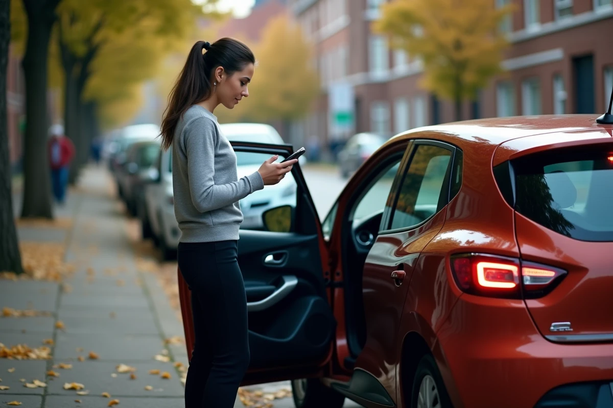 Femme regardant le tableau de bord de la Renault Clio