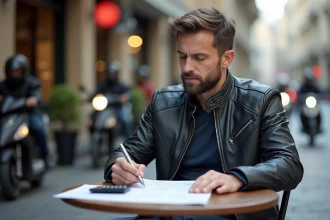 Homme d affaires examinant documents financiers en extérieur