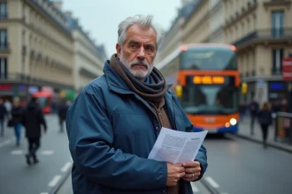 Homme à Paris tenant un document sur la loi 2026
