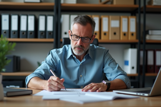 Homme d affaires concentré à son bureau automobile