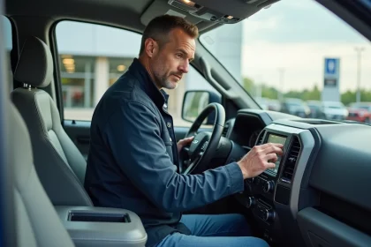 Homme v&eacute;rifiant le tableau de bord d&rsquo;un pickup 2026