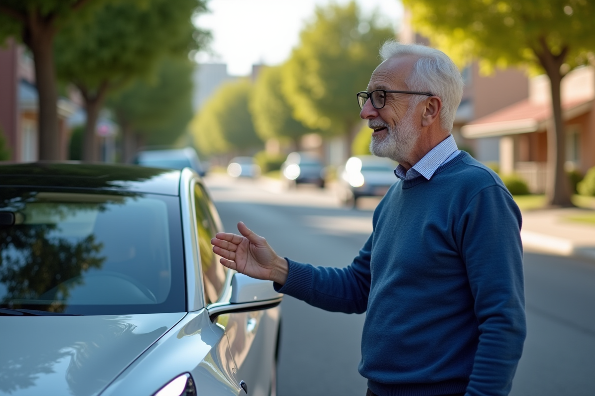 Homme âgé utilisant la commande vocale à côté d