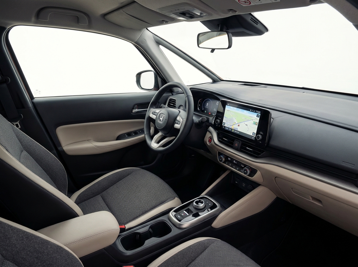 Intérieur moderne de la nouvelle Nissan Micra avec tableau de bord minimaliste et écran tactile central
