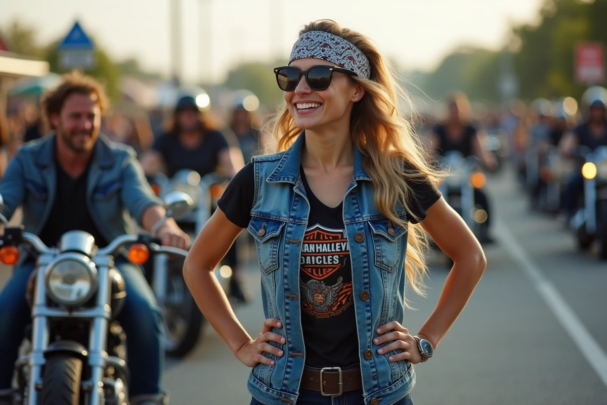 Jeune femme souriante avec Harley lors d