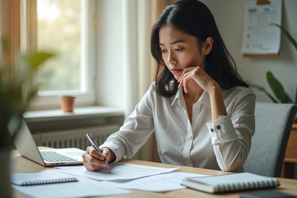 Jeune femme professionnelle examinant des documents au bureau
