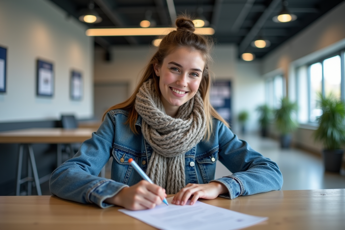 Jeune femme en inscription dans une auto ecole moderne