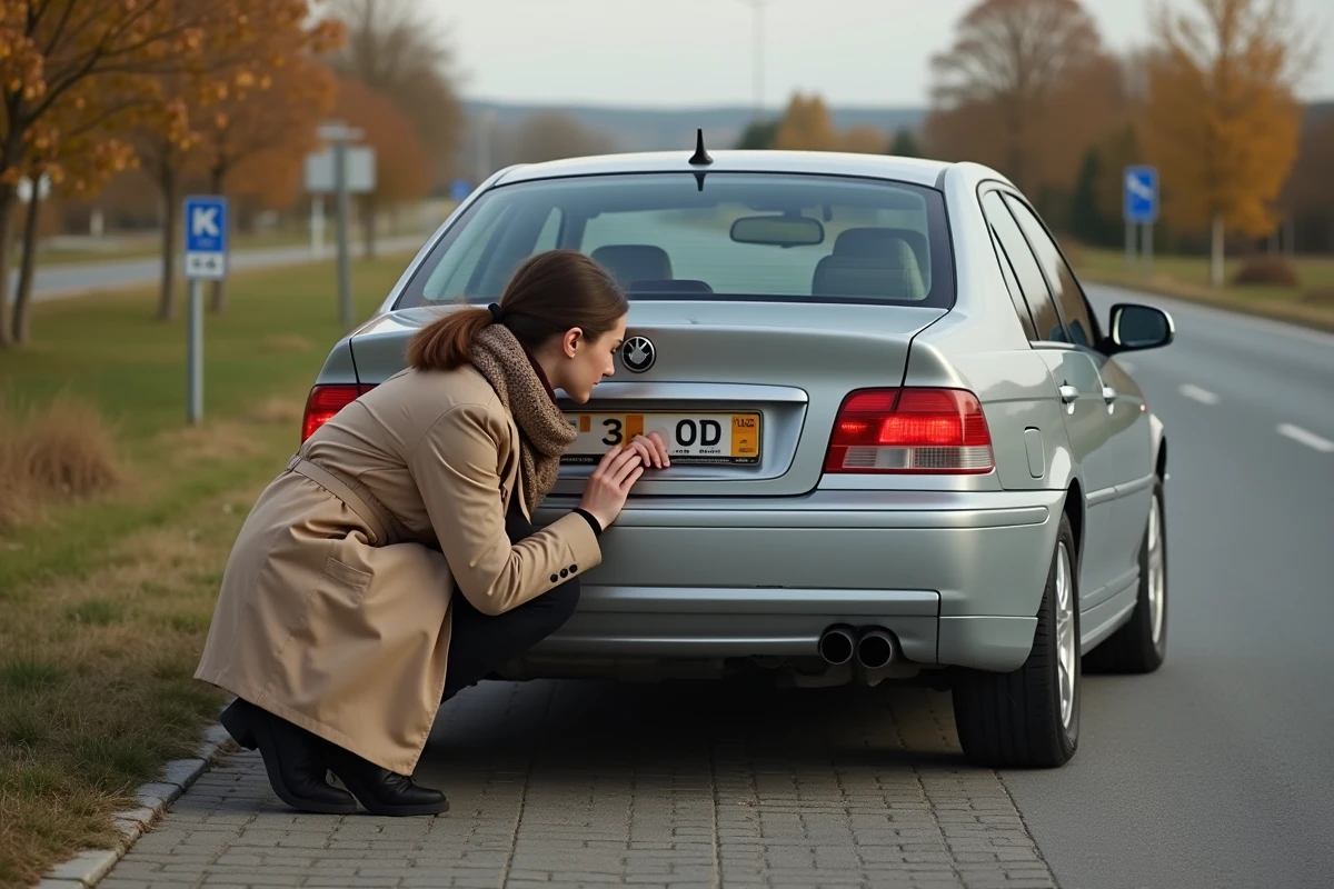 Jeune femme pose une plaque d