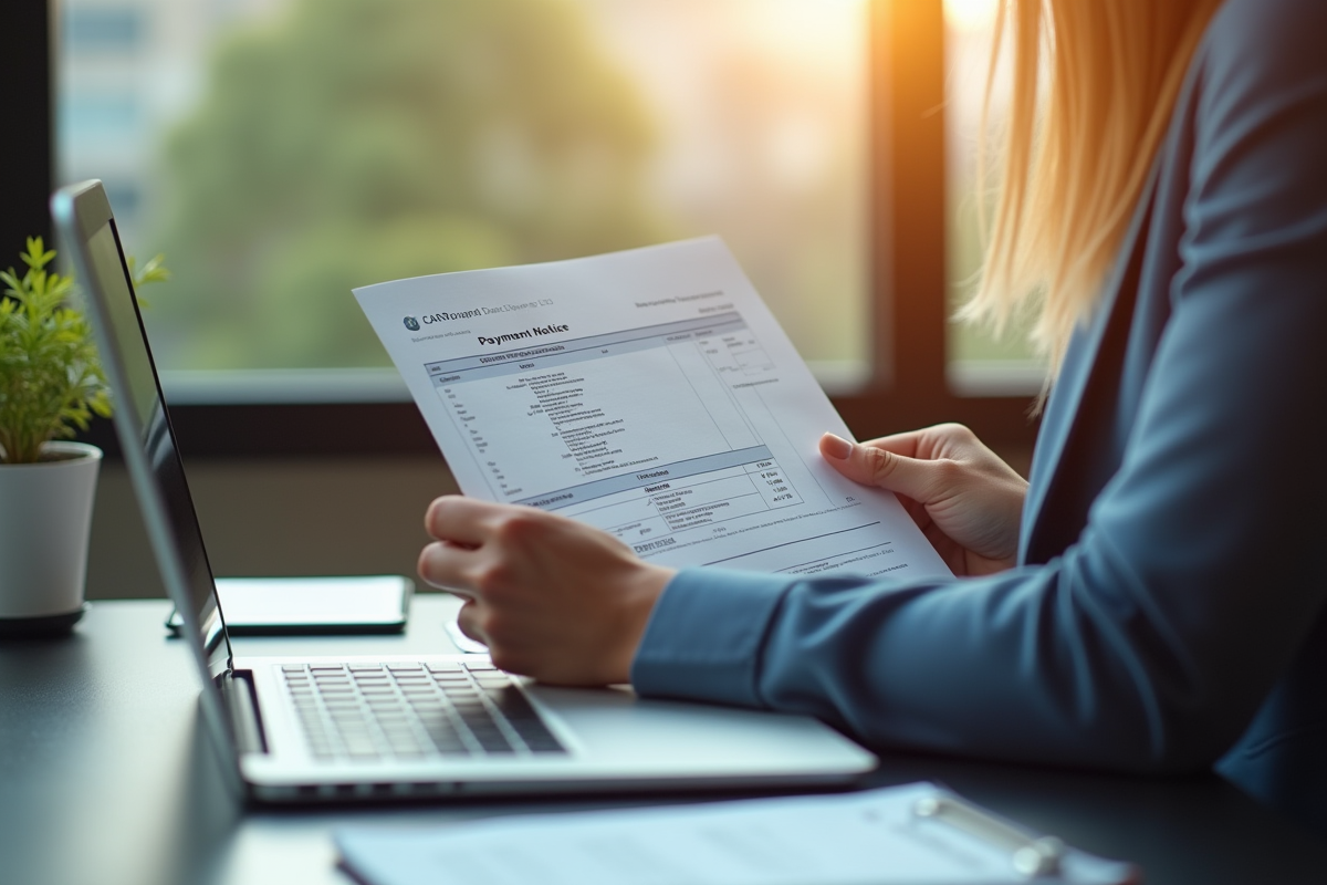 Personne examinant documents de voiture au bureau