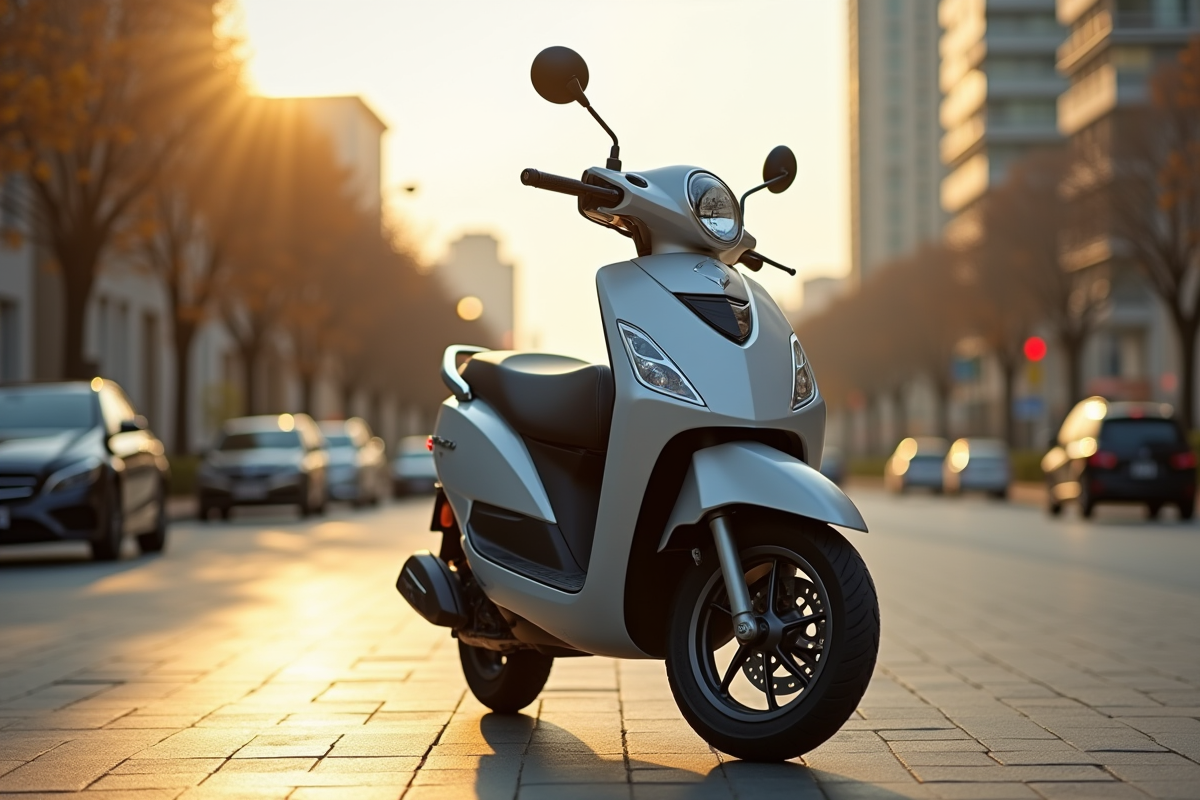 Scooter 125cc moderne stationne en ville en matinée