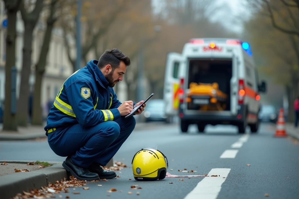Secouriste du SAMU intervenant sur les lieux d'un accident de la route impliquant un usager vulnérable à Chambéry
