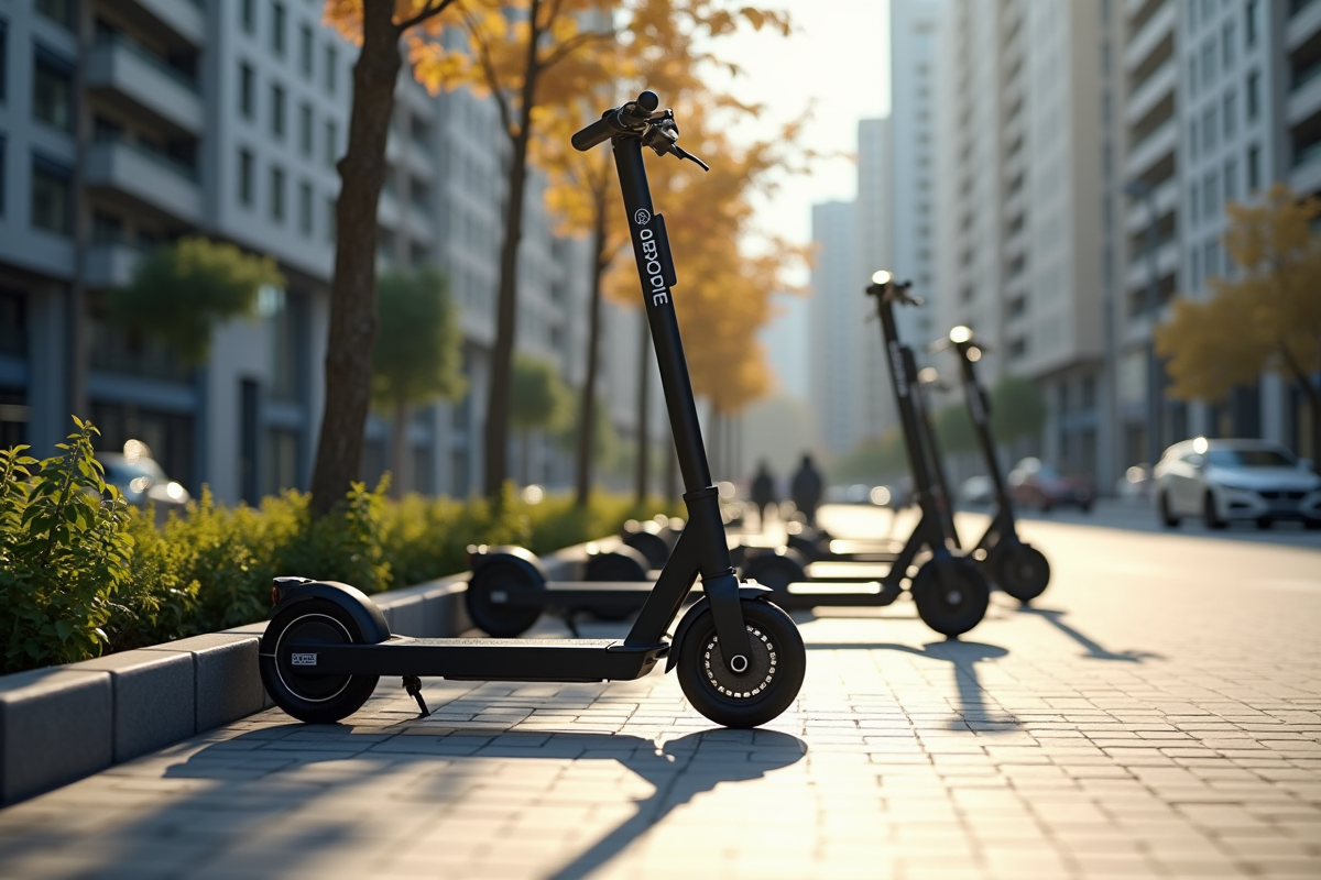 Stationnement de scooters électriques en ville en journée