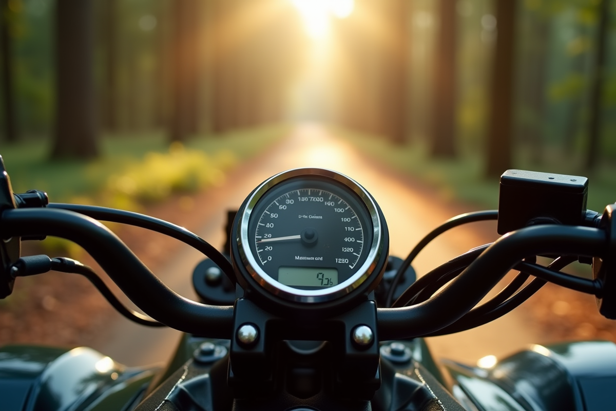 Compteur vitesse sur tableau de bord de quad 400cc en plein jour
