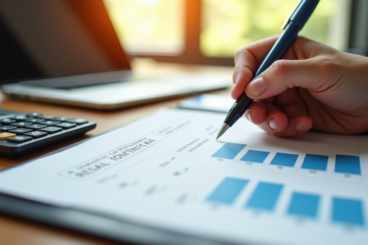 Calculatrice et contrat de location sur un bureau en bois en lumière du matin