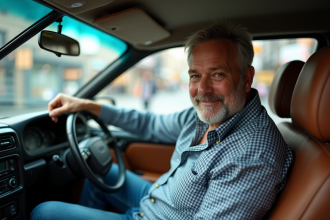 Conducteur de taxi homme dans la ville au volant