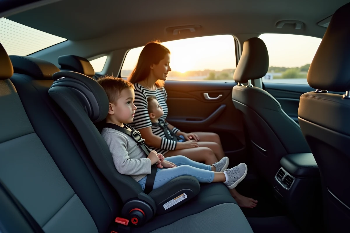 Intérieur du Toyota C-HR 2026 avec des enfants installés dans des sièges auto en banquette arrière