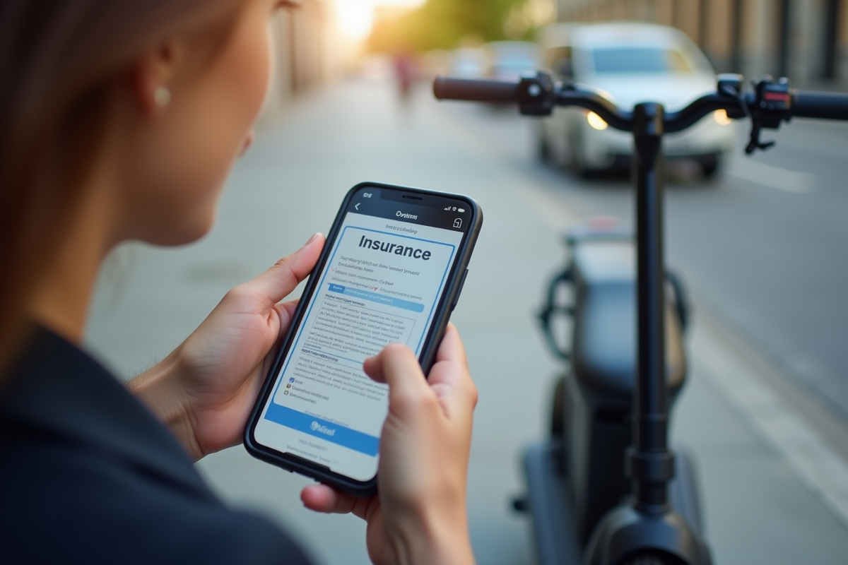 Personne utilisant un smartphone pour prouver assurance scooter électrique