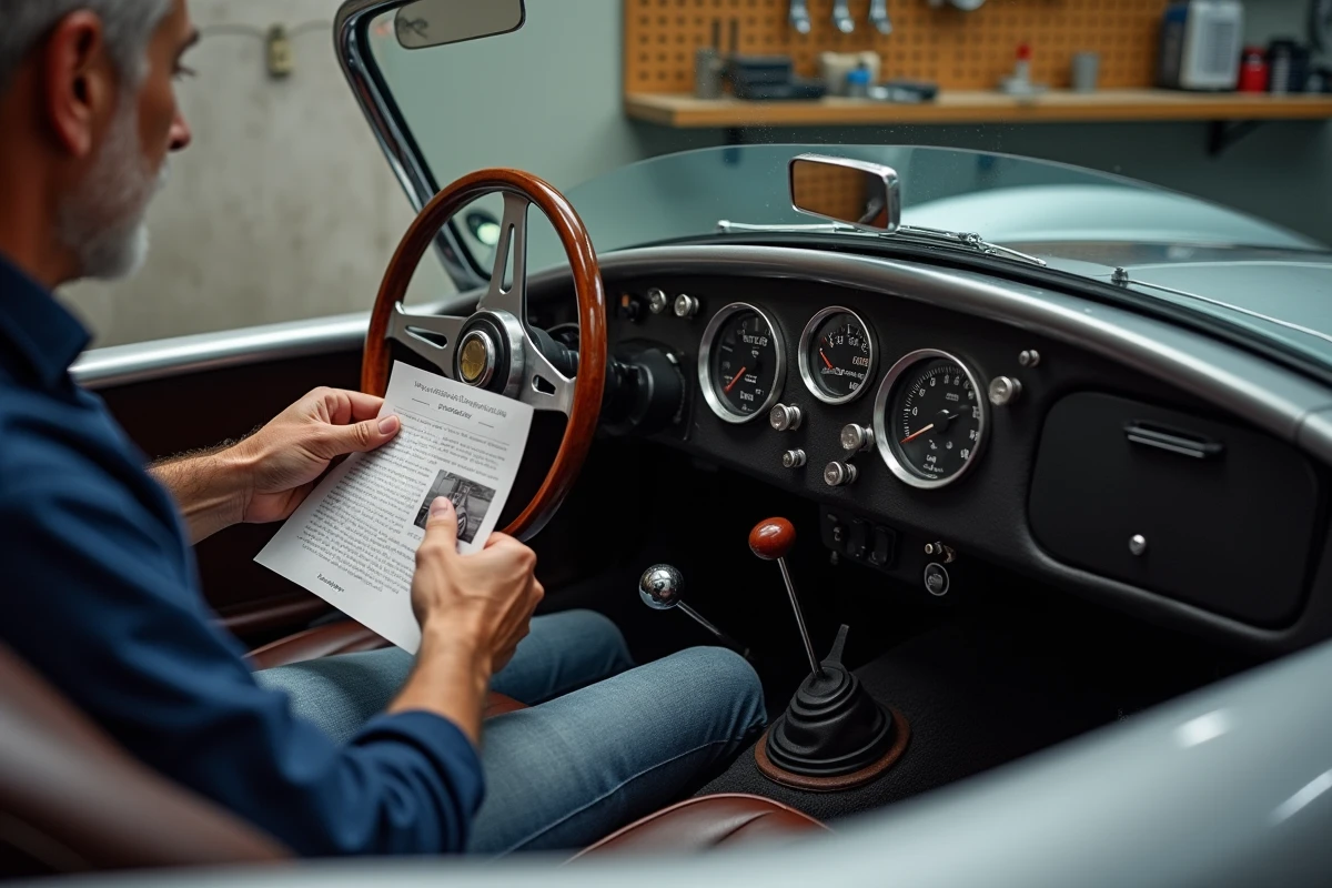Vérification de l'historique et du kilométrage d'une Cobra vintage dans un garage privé