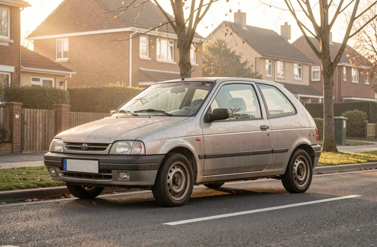 Voiture ancienne garée dans une rue résidentielle