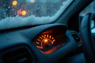 Voyant allumé sur le tableau de bord d'une Renault Clio 2 par temps froid