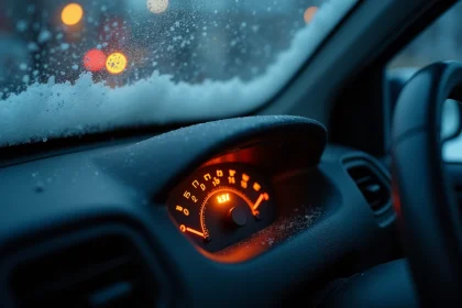 Voyant allumé sur le tableau de bord d'une Renault Clio 2 par temps froid